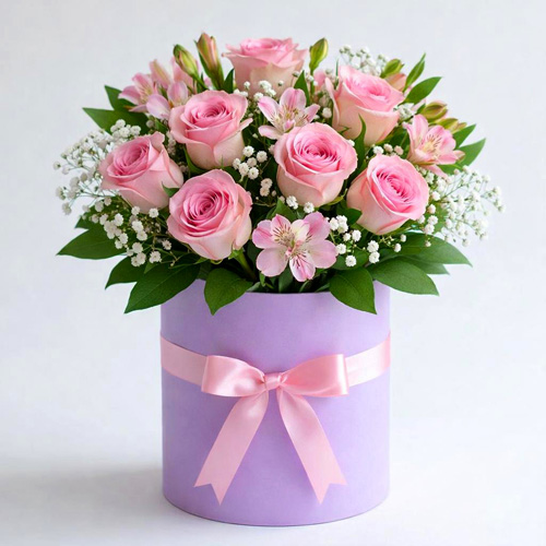 "Розовый аккорд". Букет в коробке
