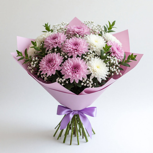 "Лёгкая акварель". Букет хризантем